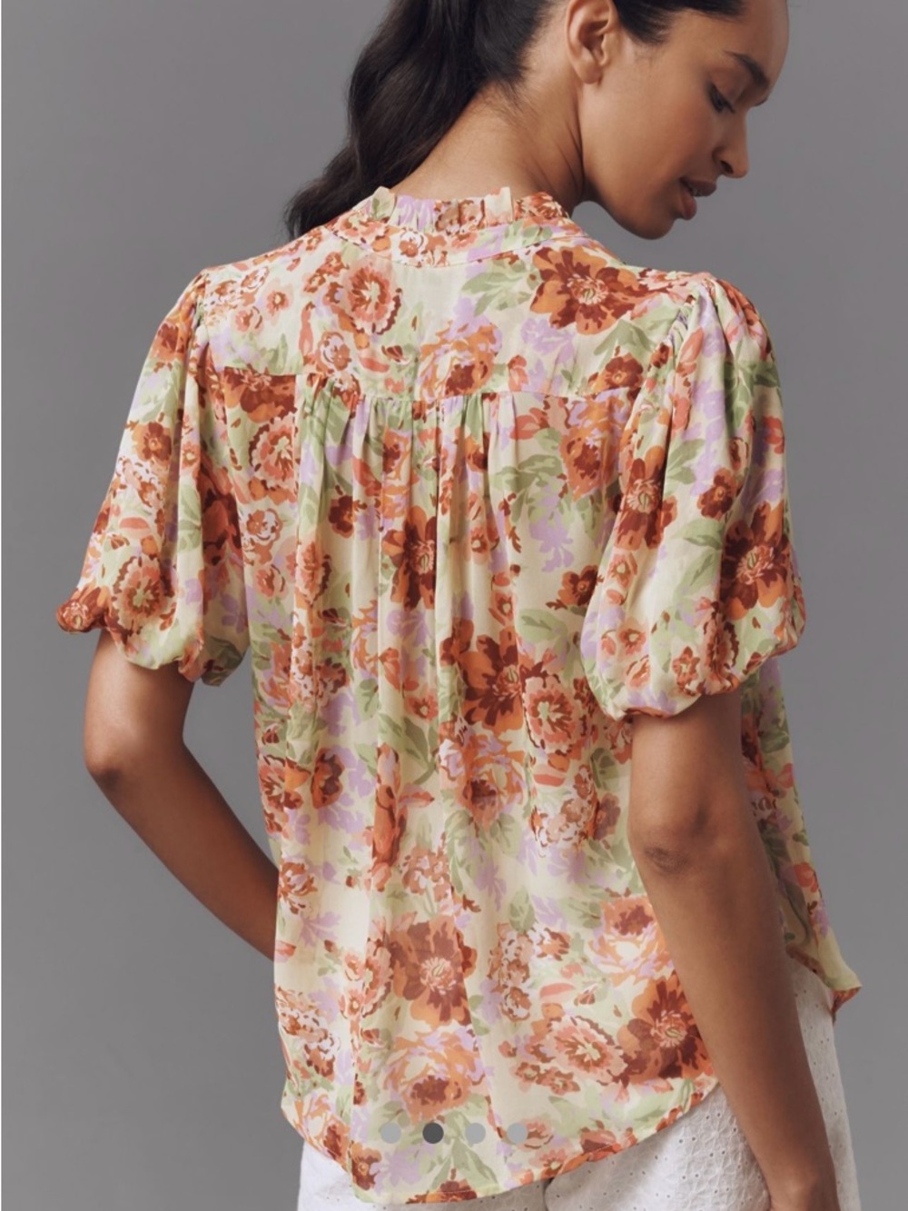 Anthropologie The Estela Short-Sleeve Viscose Sheer Floral Blouse Sz Large - Picture 3 of 9